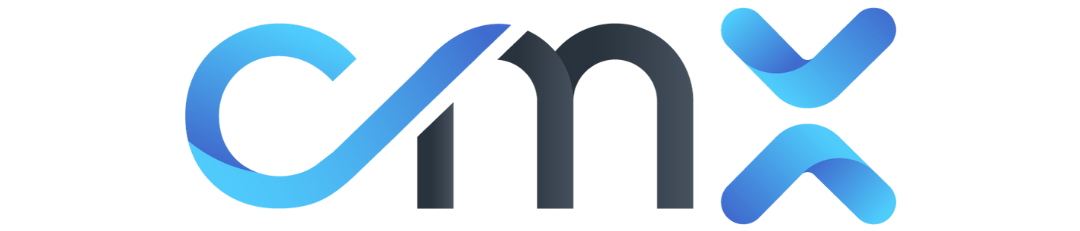 CMX logo with blue C and X and a dark M