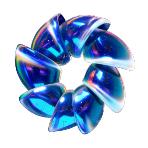 An abstract, glossy, blue and purple circular design resembling a futuristic ring. The image represents concepts related to AI Chatroom.
