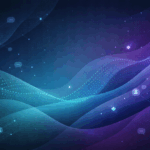 Abstract illustration representing online communities and digital connections, with flowing blue and purple waves and network icons.