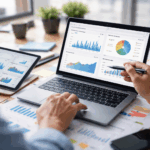 Digital marketing team reviewing website analytics, SEO performance, and conversion data to improve lead generation and conversion-focused website design.