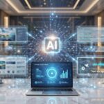 AI agents connected to backend systems, APIs, and business dashboards in a modern digital workspace