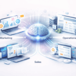 AI automation workflow connecting marketing, sales, and operations systems in a modern business environment